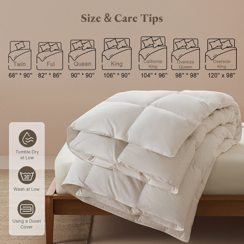 Édredon en duvet 100% coton toutes saisons, Très grand lit