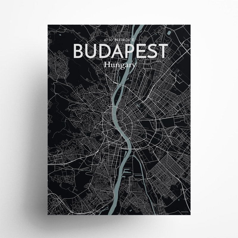 Budapest City Map In Midnight - No Frame Print, 24cm H x 18cm W x 0.05cm D