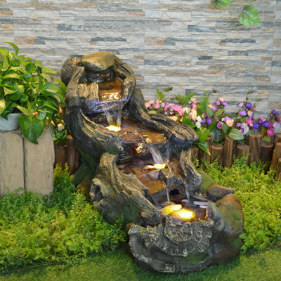 4-Tier Cascading Rock Water Fountain Outdoor Waterfall Garden with Lights -  Millwood Pines, 2BFA3881D2D74EC180CBFECC27992EE2