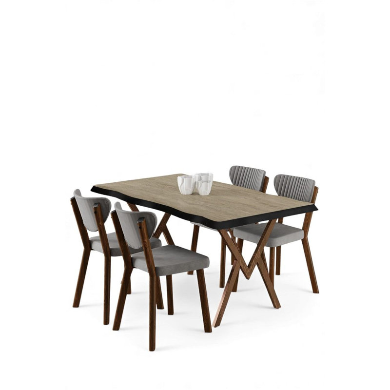 Ensemble de table et chaises de salle à manger (5 pièces), Gris, Travertin
