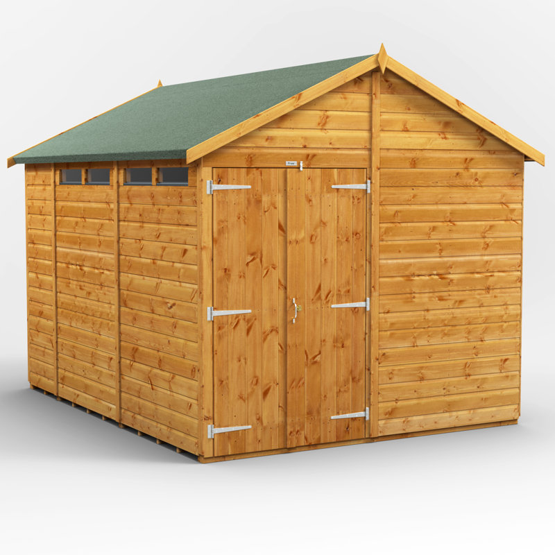 Powersheds 10 x 8ft Timber Tongue & Groove Security Apex Garden Shed, Double Doors