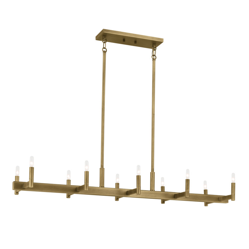 Erzo Natural Brass 10-Light Linear Candle Chandelier
