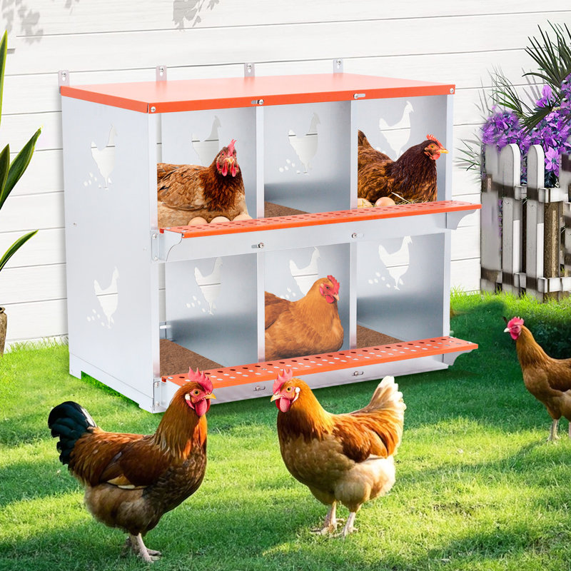 Nichoir en métal orange ventilé pour canards, avec coussin en fibre de coco, montage rapide et facile, ventilation optimisée, structure naturelle et sécurisée.