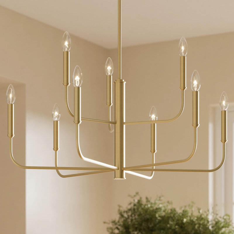Reines 9-Light Brushed Gold Two-Tier Chandelier, Brushed Gold