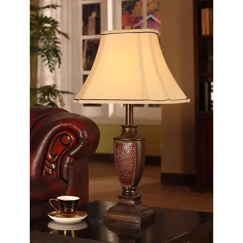 Ensemble de lampe de table Alcott Beaded Accent de 27 po avec abat-jour cloche souple au fini rouge brossé