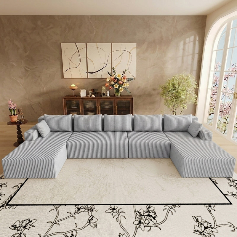Canapé modulaire en forme de U de 160 po pour salon Canapé modulaire surdimensionné sans os, Gris clair