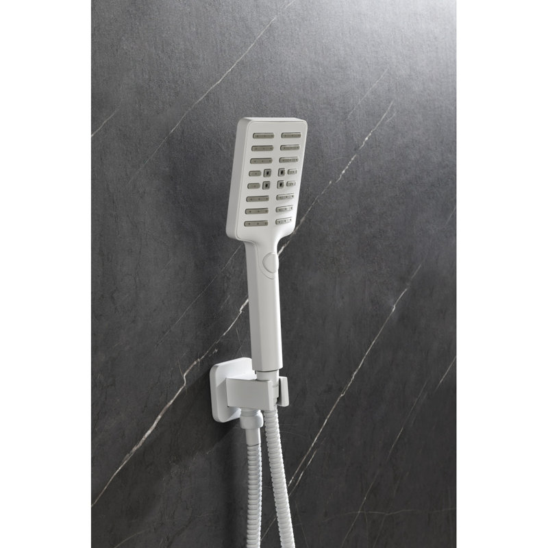 Shower System With Shower Head, Hand Shower, Slide Bar, Bodysprays, Shower Arm, Hose, Valve Trim, And Lever Handles, Gold