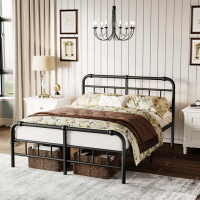 Mariah King Size Metal Bed Frame, 40" Tall Headboard & 14" Platform Height, Heavy-Duty Steel, Industrial Style, Squeak-Free, Under Bed Storage, No Box Spring Required