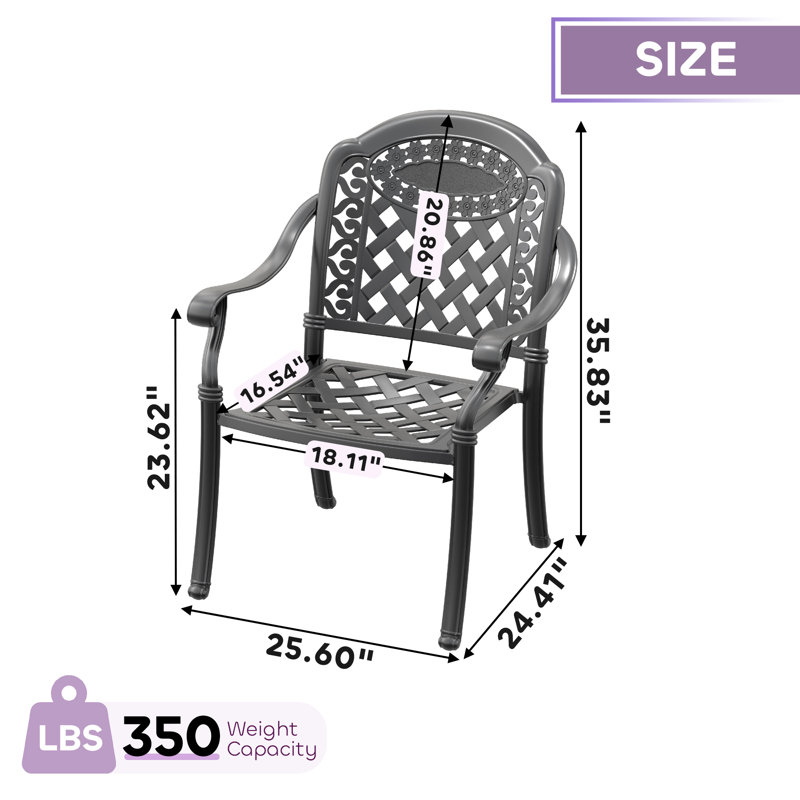 Chaise de salle à manger empilable en aluminium avec cadre noir et coussins rouges (ensemble de 2)