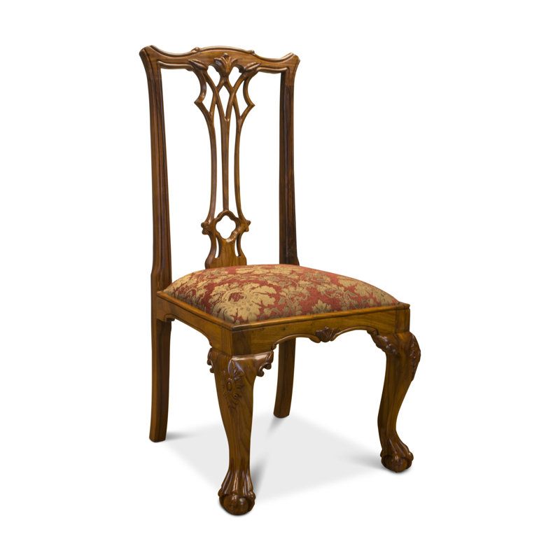 Chaise d'appoint en tufft en bois massif de style Queen Anne beige / brun / rouge