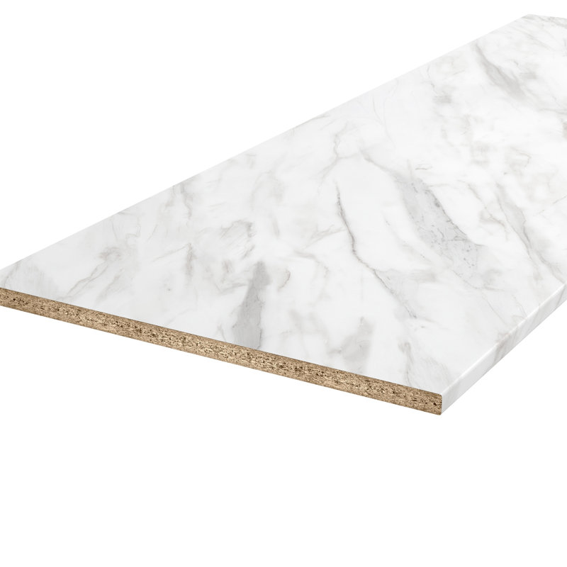 72 po. X 25 po. Plateau stratifié en marbre blanc, 72" L x 25" W x 1" D, White Marble, Straight