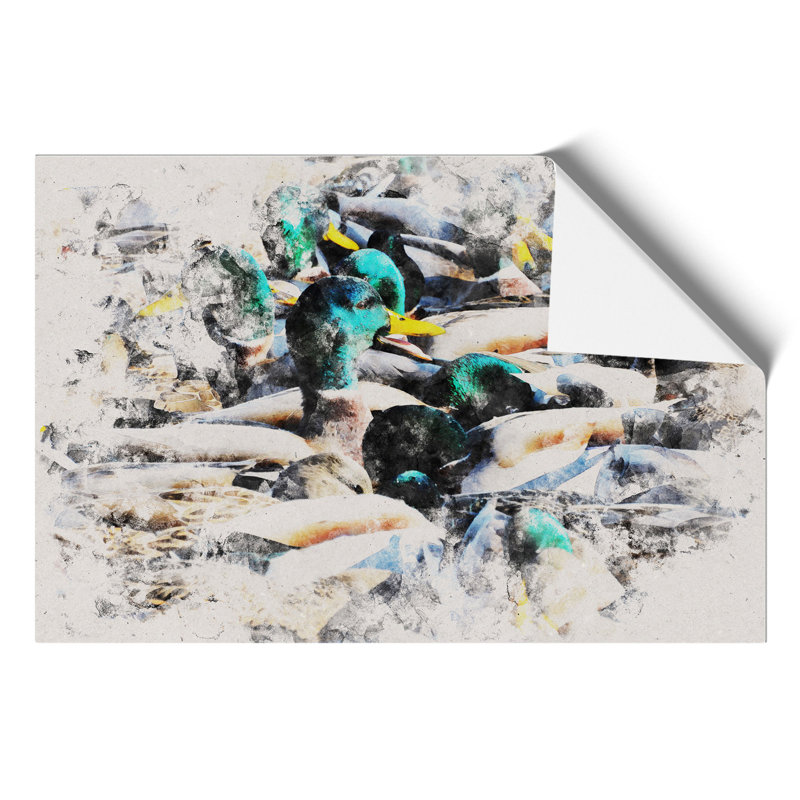 Mallard Ducks Watercolour - Frameless Print, 59cm H x 84cm W x 0.1cm D