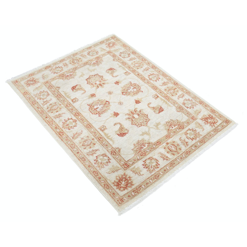 Tapis de chevet beige noué à la main 3 x 3,7 pi pour tapis d'entrée 100% laine