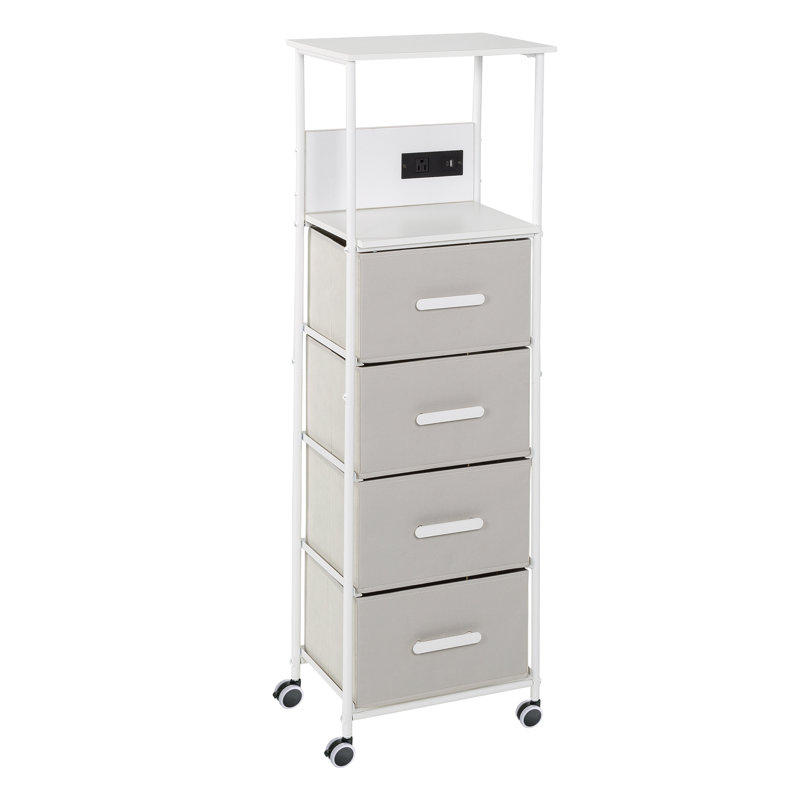 Chariot de rangement à 4 tiroirs avec port USB et prise de courant
