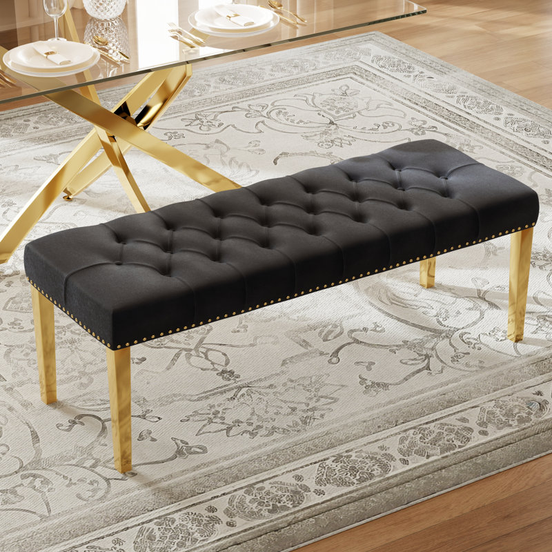 Banc de salle à manger rembourré 44,8 po Mid-Century, Noir, Doré