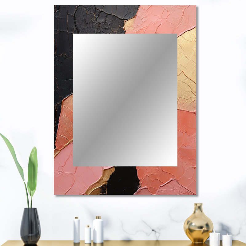 Minimalisme rose Poteries I - miroir mural spirales abstraites, miroir décoratif moderne, impression d'art en métal
