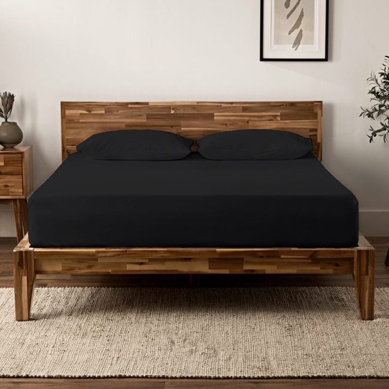 Flannel Fitted Sheet, Double (4'6), Black