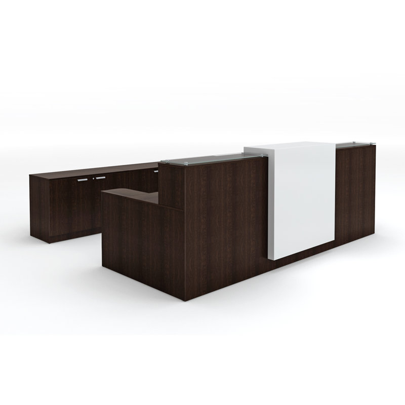2 Person Rectangle Synthetic Laminate Reception Desk, Hi Teak