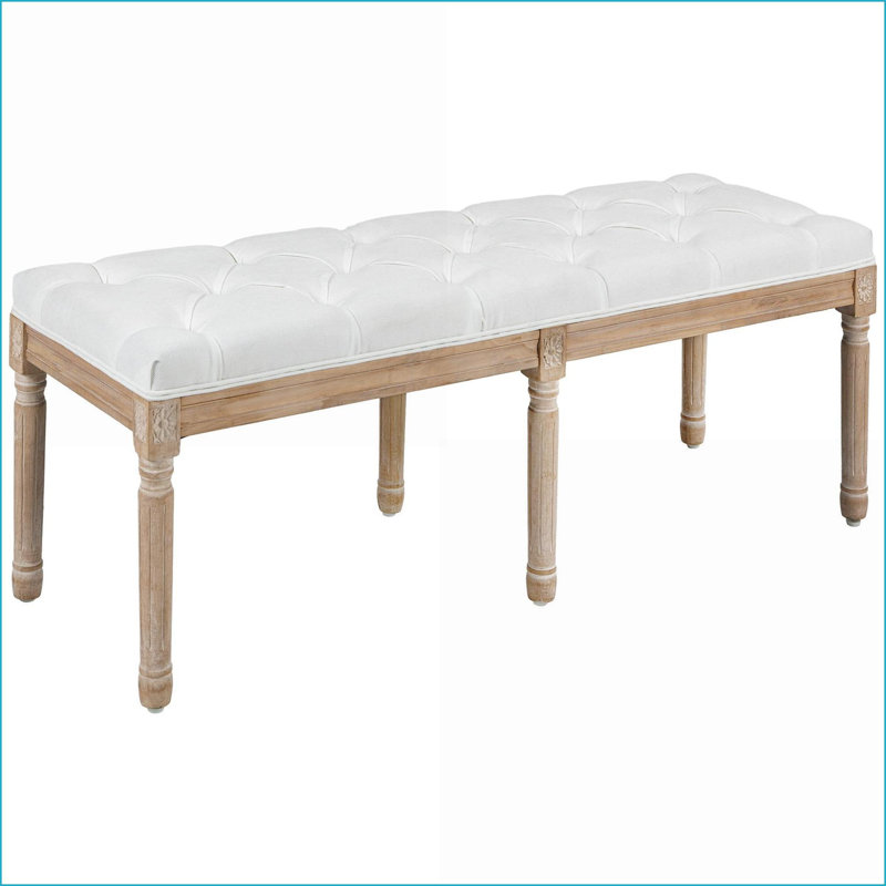 Extrémité du banc de lit, 46 po HOMcom, revêtement vintage français crème | Pieds en bois d'hévéa massif | Blanc crème | Polyester