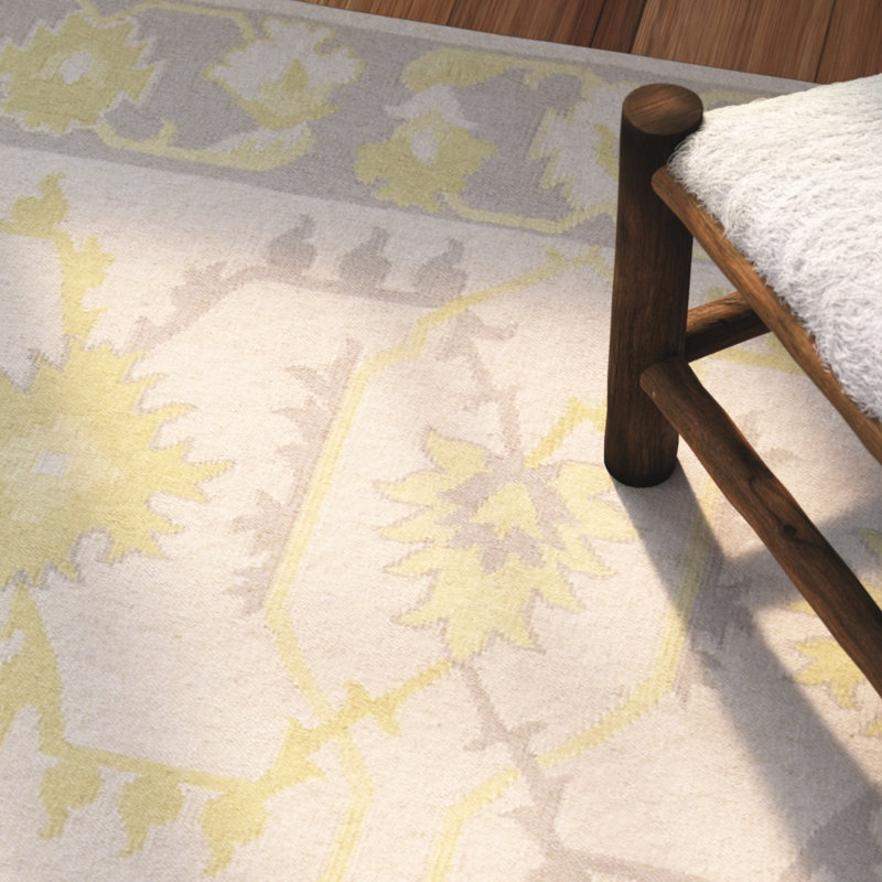 Tapis mauve / beige / jaune en laine tissé à la main Wellsville, Rectangle 3 pi 6 po x 5 pi 6 po