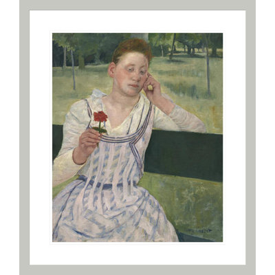 Woman with a Red Zinnia by Mary Cassatt -Framed Giclee Print
