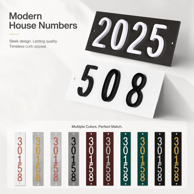 Amgo Flush Mount Modern Personalized House Numbers Vertical Address Plaque, Copper, Yes, Black