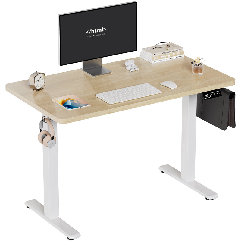 Height Adjustable Rectangular Standing Desk, 118cm H x 100cm W 60cm D, Beige, White