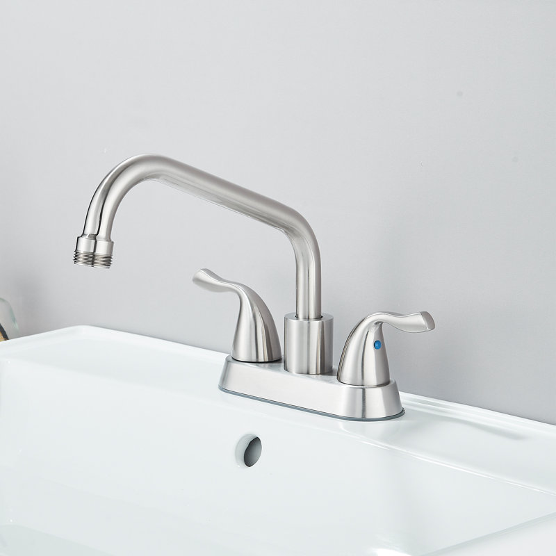 Brushed Nickel Utility Laundry Sink Faucet, 4-Inch Centerset 2-Handle Faucet for 2-3 Hole Utility Sinks, with Swivel Stainless Steel Spout, Supply Lines & Pop-Up Drain Plug