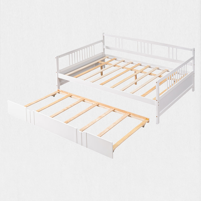 Full Size Wooden Daybed with Twin Size Trundle, White