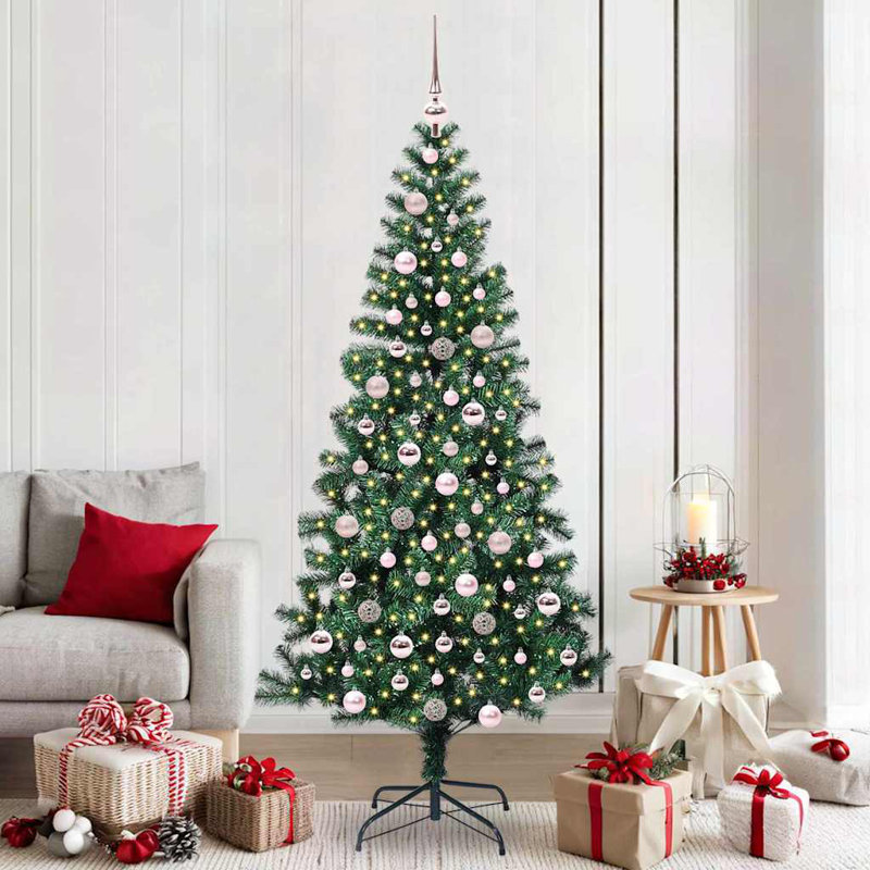 vidaXL Artificial Pre-lit Christmas Tree Green PVC and Metal, 6.89 ft