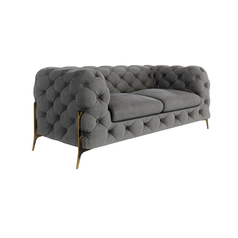 Chesterfield Sofa Atoka with Gold Metal Legs, Grey, 2