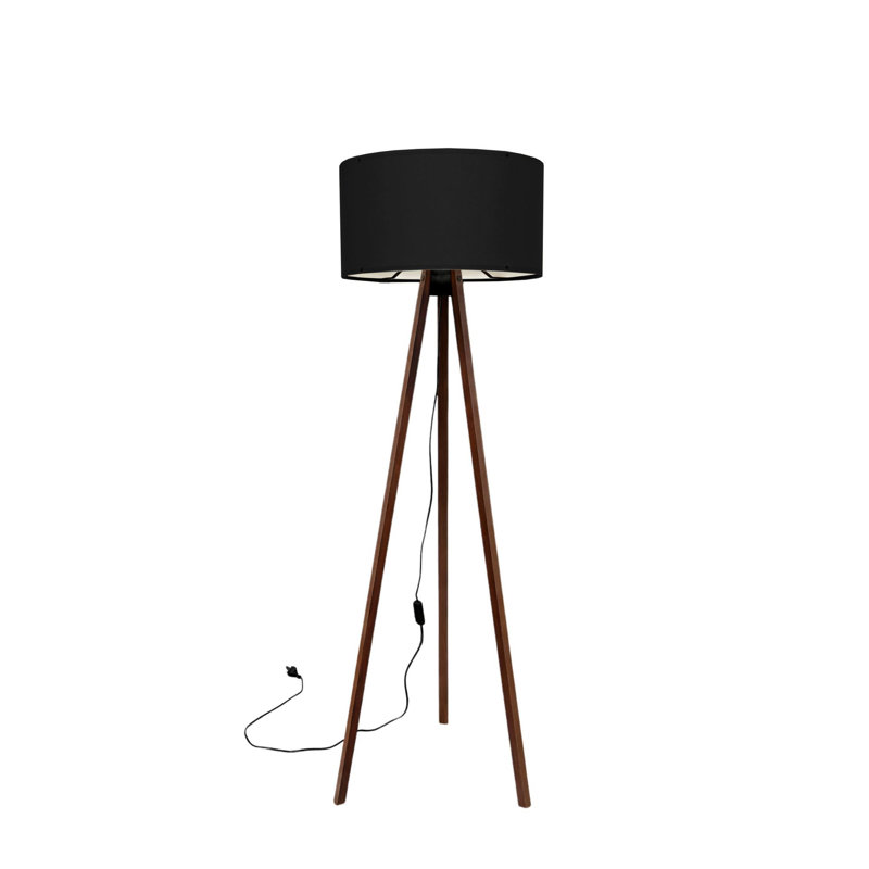Élégante lampe sur pied scandinave, noire et brune, 15,0 x 55,1 pouces | 70% panneau de fibres à densité moyenne et 30% tissu de PVC | Douille E27, 40 W maximum | Câble de 78,7 pouces avec interrupteur marche / arrêt | Design moderne pour le salon et la chambre à coucher, éclairage élégant