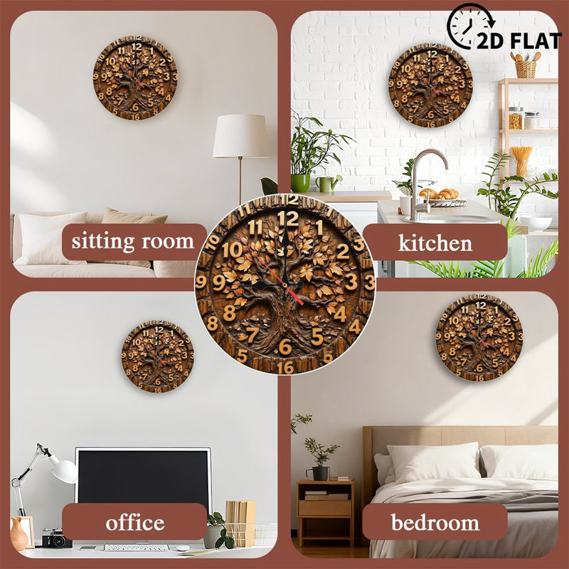 Horloge murale en bois sculptée à la main