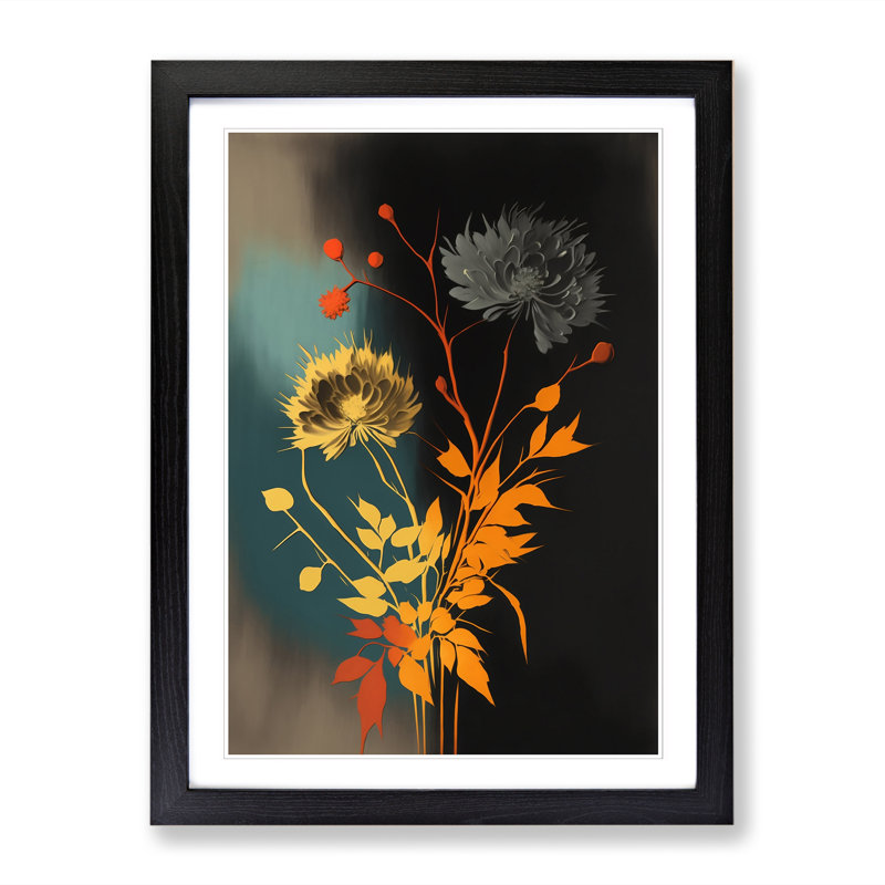 FRM-V0523-910X Flowers Mid Century - Single Picture Frame Print, Black Framed, 64cm H x 46cm W x 2cm D