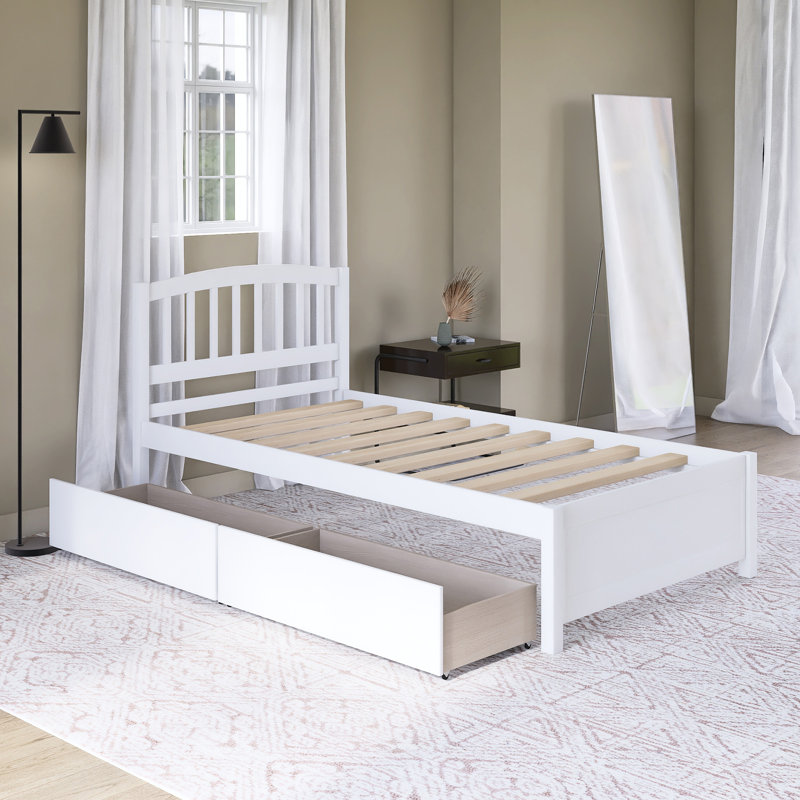 Lit plateforme avec tiroirs en bois, Blanc
