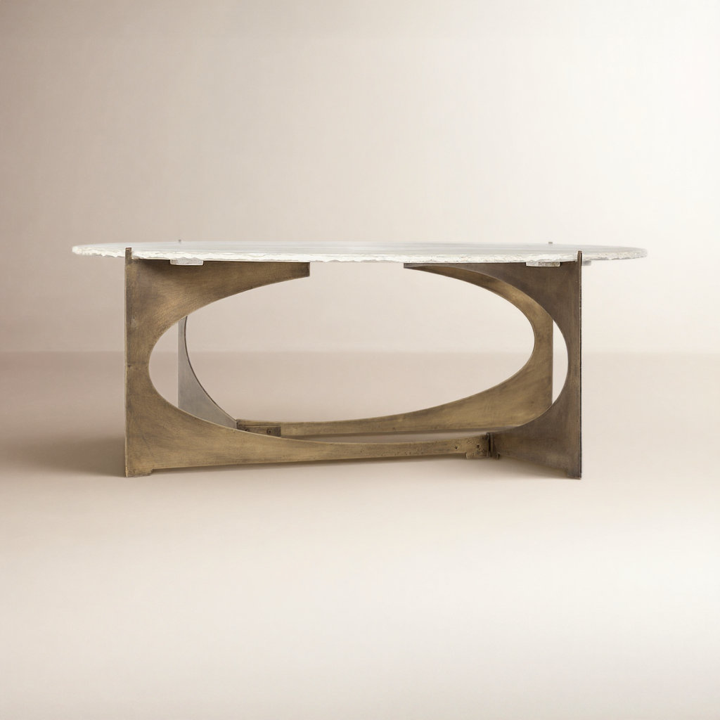 Giles Single Coffee Table, White Top/Antique Gold Base