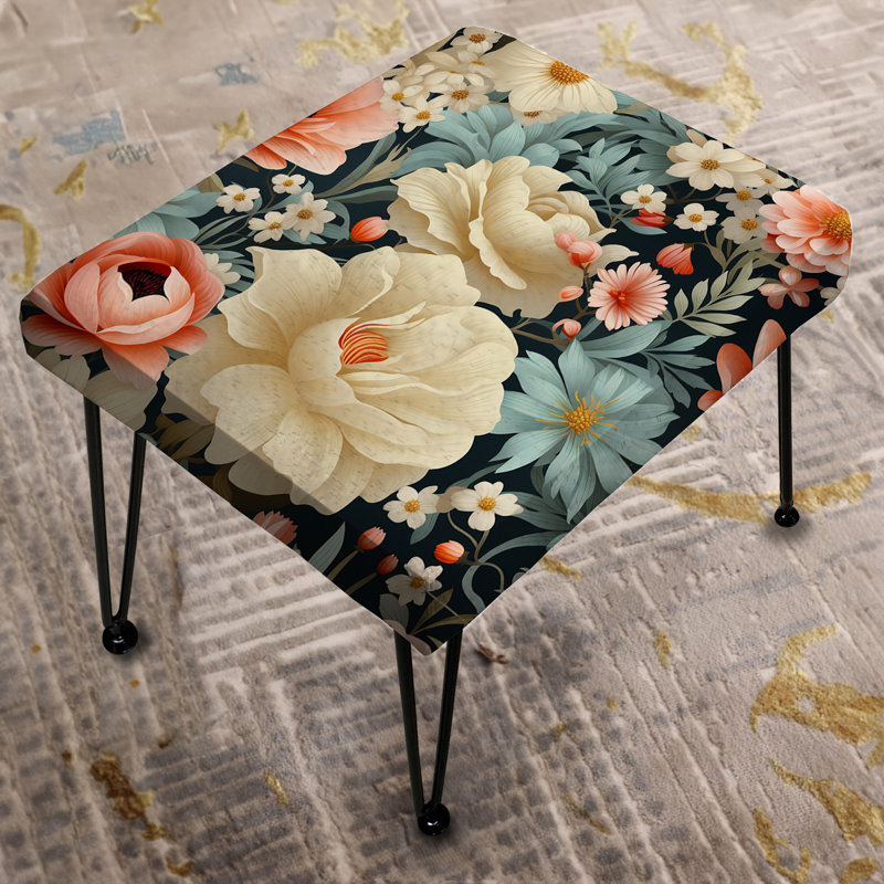 White And Blue Floral Garden Whirl - Floral Rectangle Ottoman