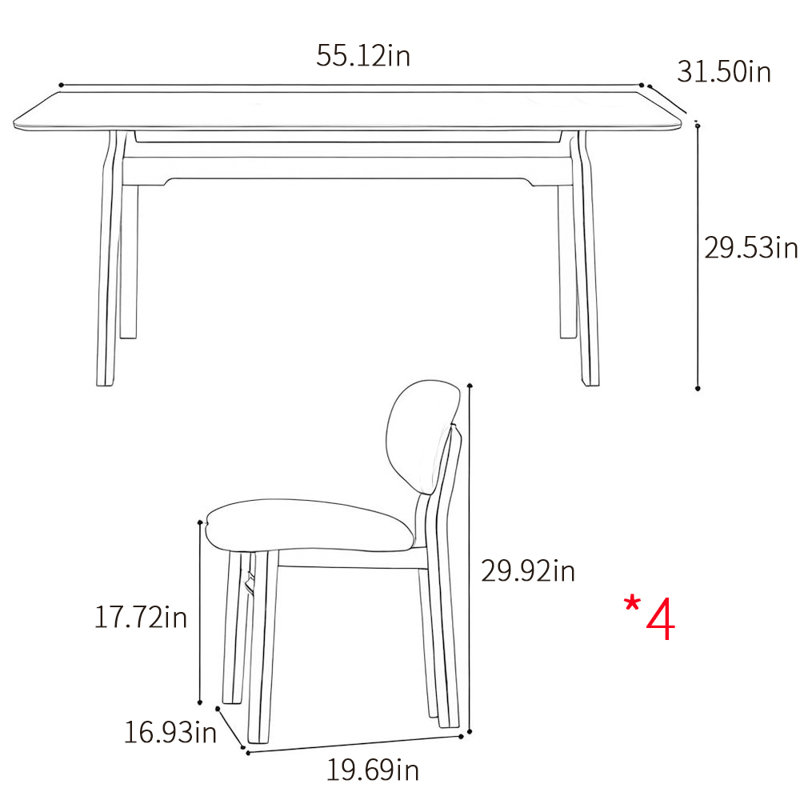 French style retro rectangular dining table sets, 29.53"H x 55.12"L x 31.5"W