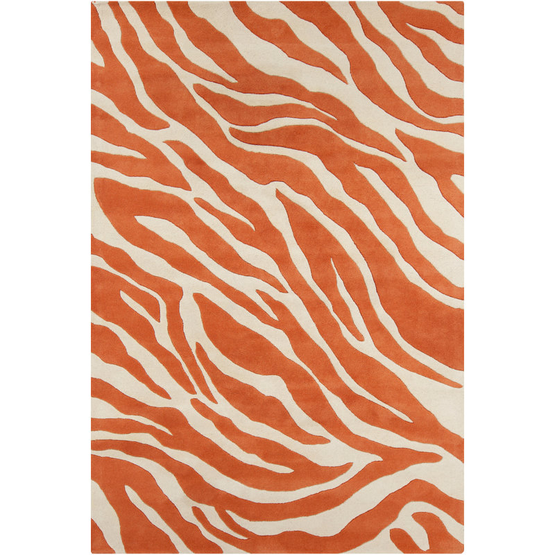 Tapis corail orange clair et crème en laine touffeté à la main Cloral Authentic, Rectangle 5 pi x 7 pi 6 po