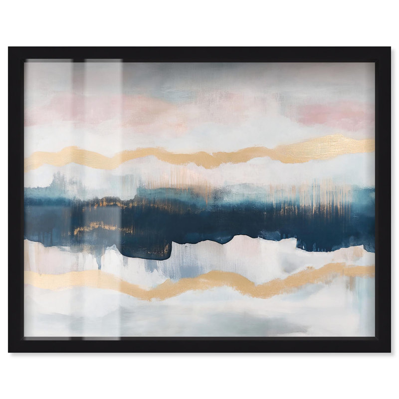 «Indigo Tides Shadowbox Print» par Art Remedy, Noir, H 17 po x l 21 po