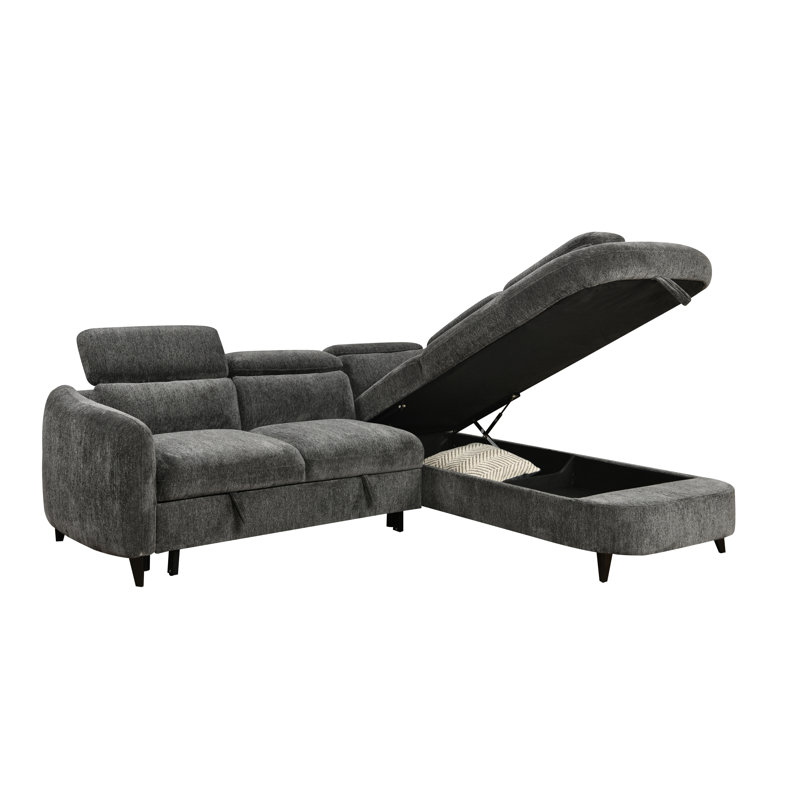 Ragio Sectional Sofa Bed Sleeper Sofa With Storage Chaise, Dark Gray Fabric