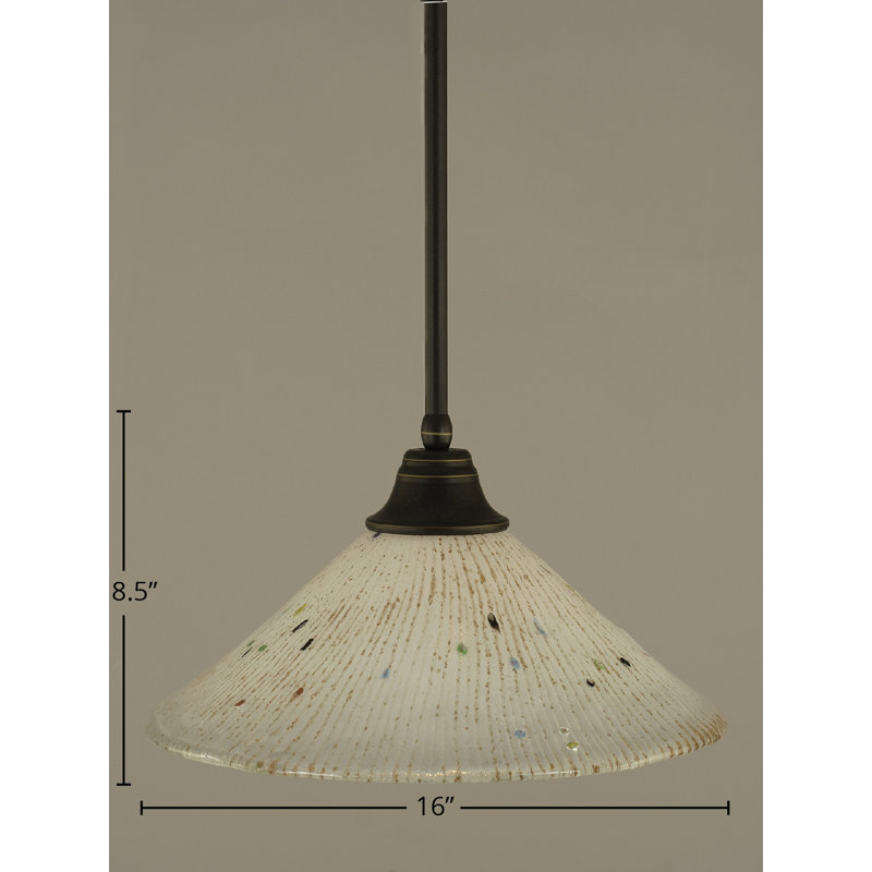 Stem Hung Pendant With Glass, Dark Granite, 16", Frosted Crystal Glass