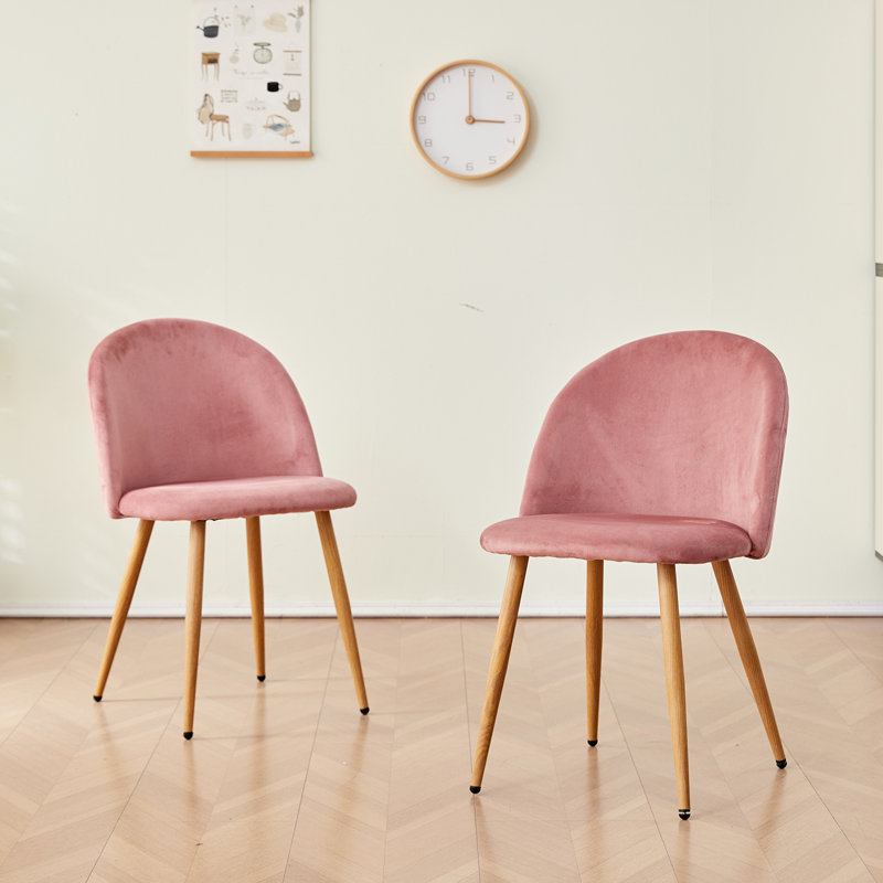 Mcburney 43cm H Velvet Upholstered Metal Side Chair, Pink