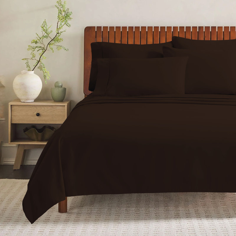 Ensemble de draps 4 pièces Paarizaat 8000 Series, Ensemble de draps pour grand lit avec 3 pièces su, Brun foncé