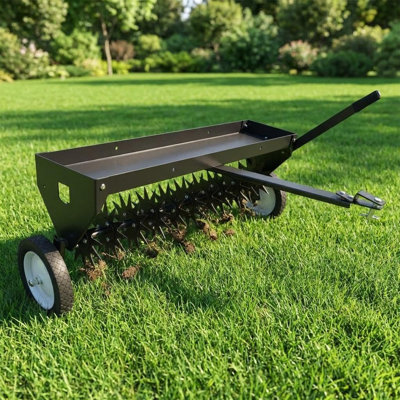 Heavy-Duty 40" Tow-Behind Lawn Aerator with 11 Steel Star Wheels – 2" Deep Core Plugging – 150 lb Weight Tray – Global Hitch & Adjustable Handle – For Tractors, ATVs, Garden, Farm & Lawn – 40 Inch – Black
