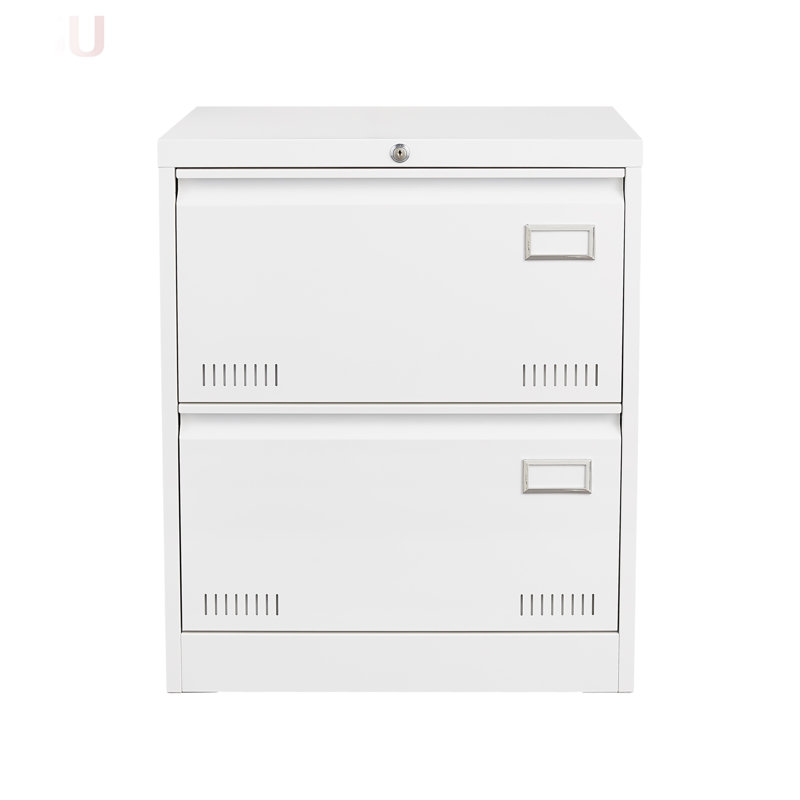 Classeur latéral blanc avec 2 tiroirs verrouillables pour documents légaux / lettre / A4 / F4, solution de rangement de bureau compacte et durable