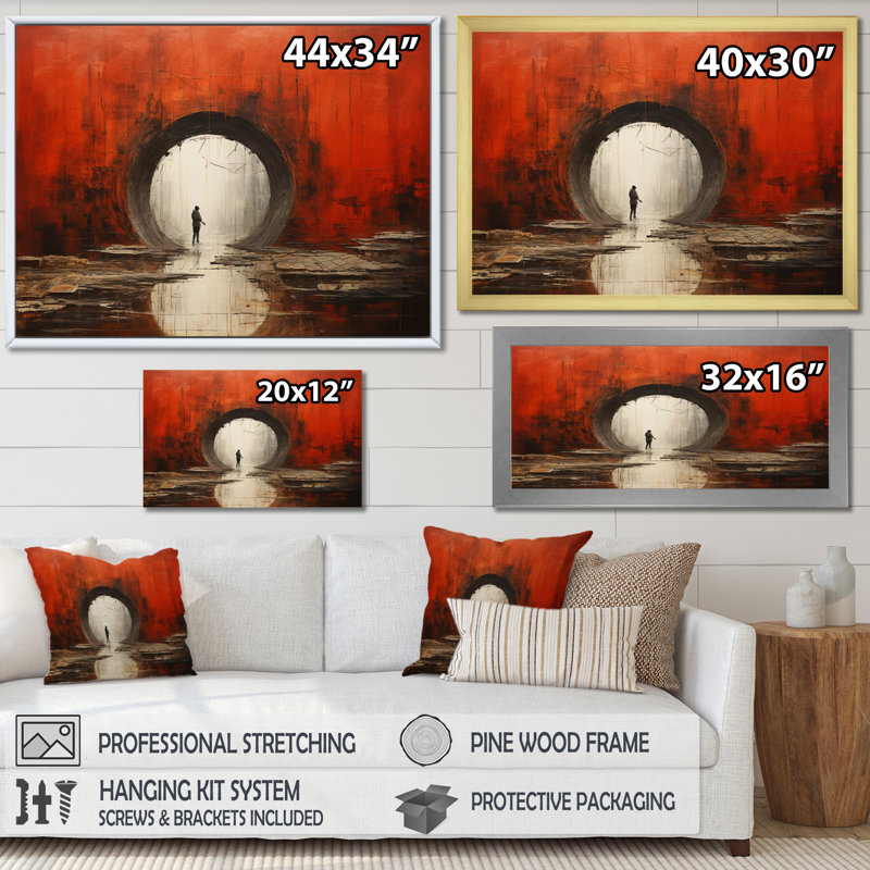 Tunnel abstrait en béton rouge, impression sur toile, H 30 po x l 40 po x P 1,5 po, Cadre flottant noir