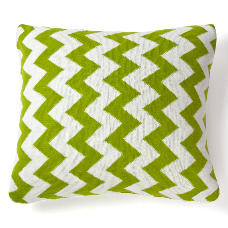 Coussin décoratif en coton intérieur/extérieur zig zag, Vert lime, L 20 po x l 20 po