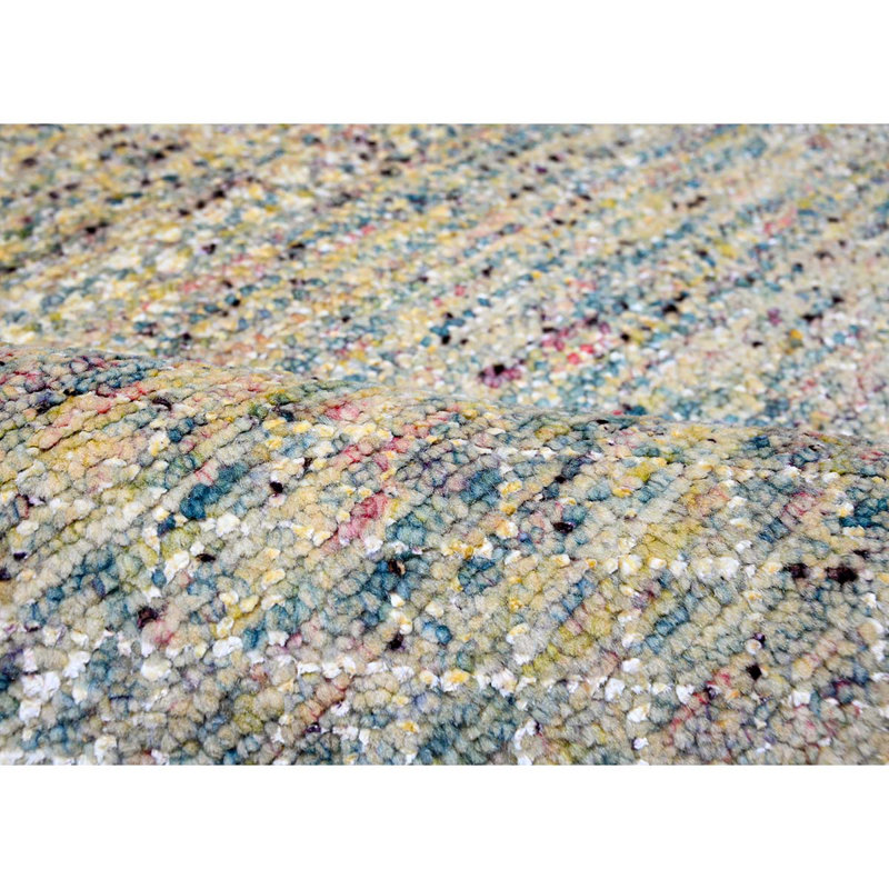 Tapis en laine noué à la main ivoire / gris / bleu clair, Rectangle 12 pi x 15 pi