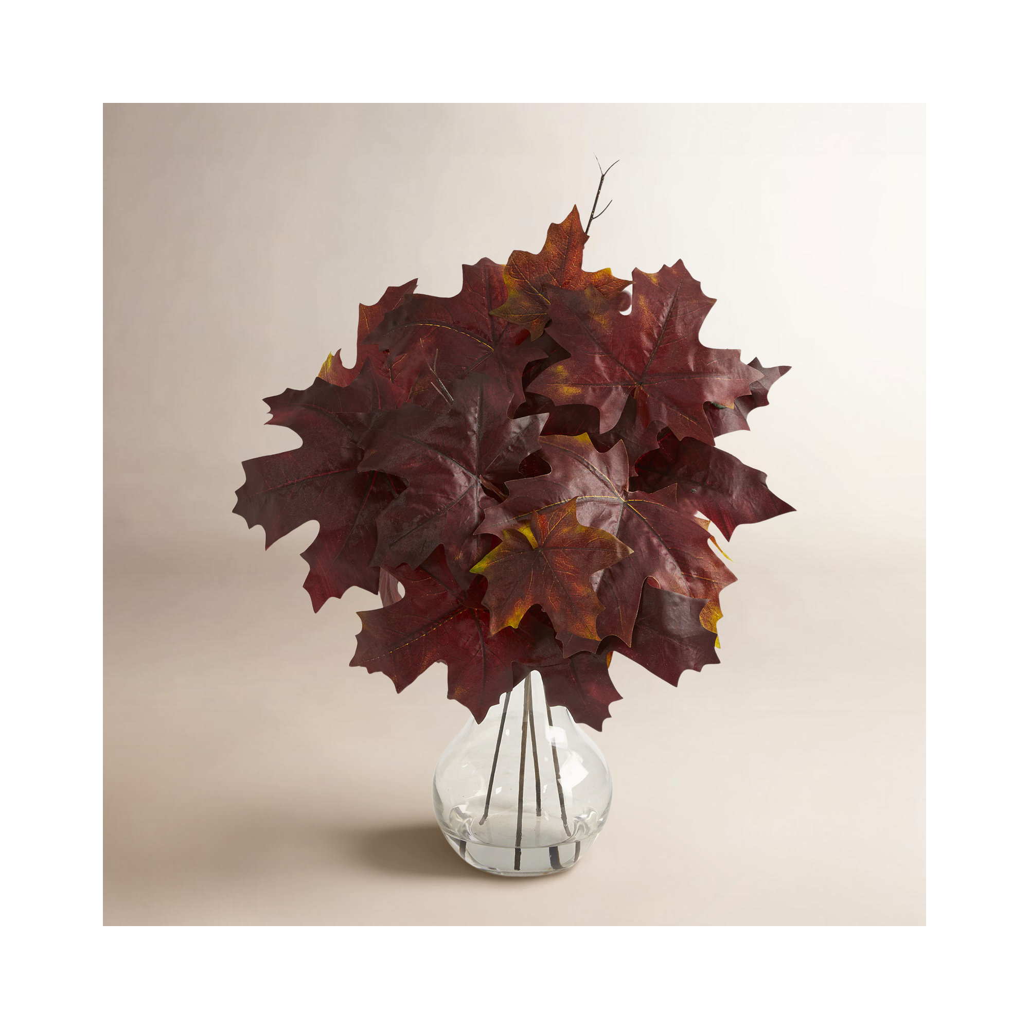 10'' Faux Maple Plant in Glass Vase, Burgundy